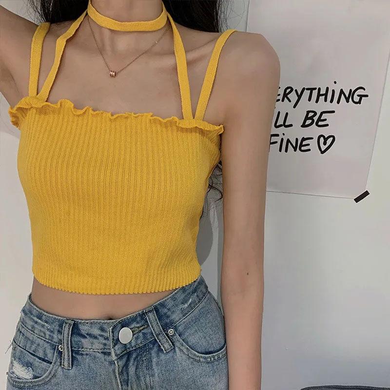 Women's Summer Short Bottoming Tops Large Size Solid Color Vest Female Backless Camisole Outerwear