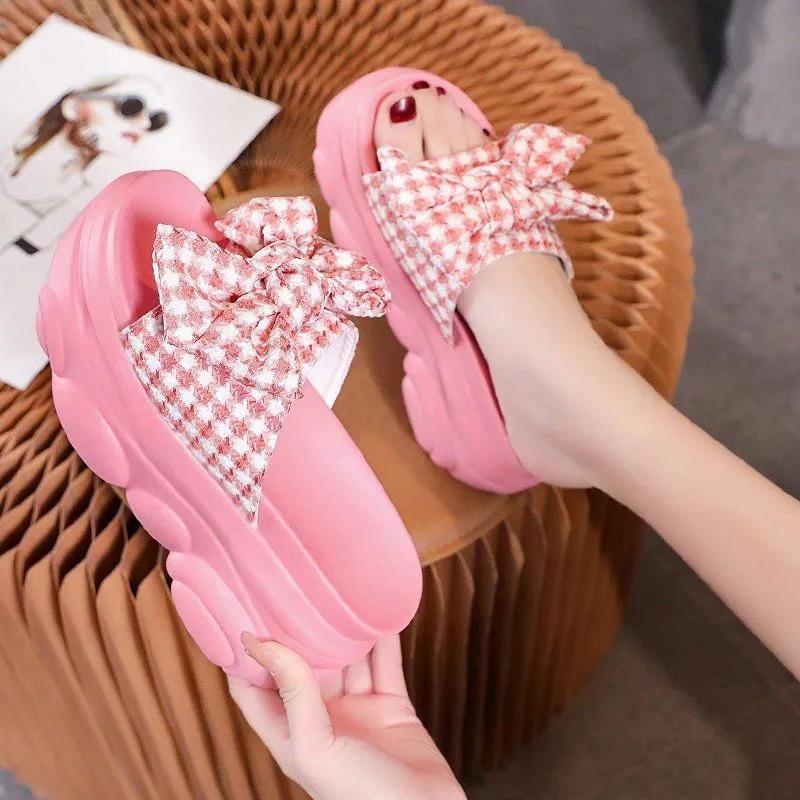 Flower Slippers Women Summer Thick Bottom Outside Wear Wedge Heel Muffin Lazy People Increase Temperament Light Sandals and Slippers