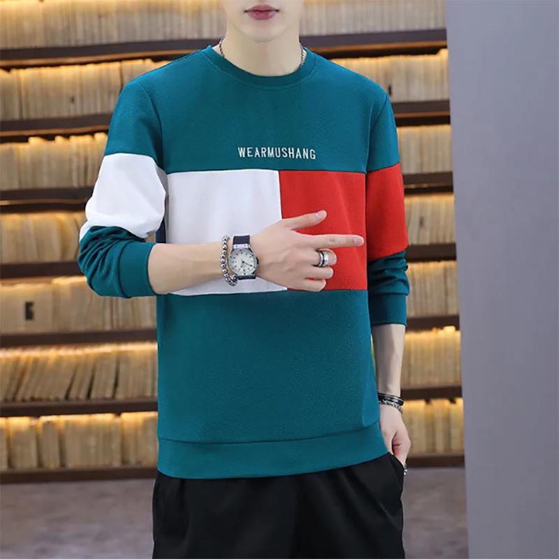 Autumn and Winter Men's Sweater Long-sleeved Men's Korean Style Slim Round Neck Plus Velvet Bottoming Sweatshirts