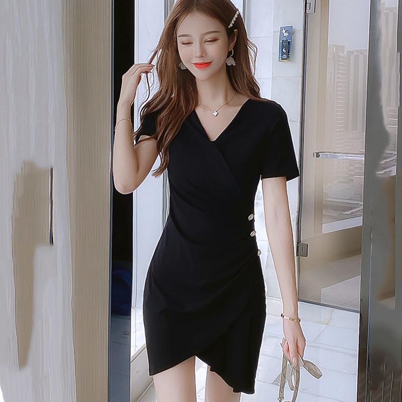 Irregular Folds Sexy M-XXXL Women's Summer Dress Short Sleeve V-Neck Knee-length Daily Wear Office Dating Party