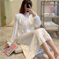 Women's Cute Japanese Sweet Bow Nightdress Doll Collar Princess Nightdress Long-sleeves Vertical Striped Pajamas Dress Loose Comfortable Homewear