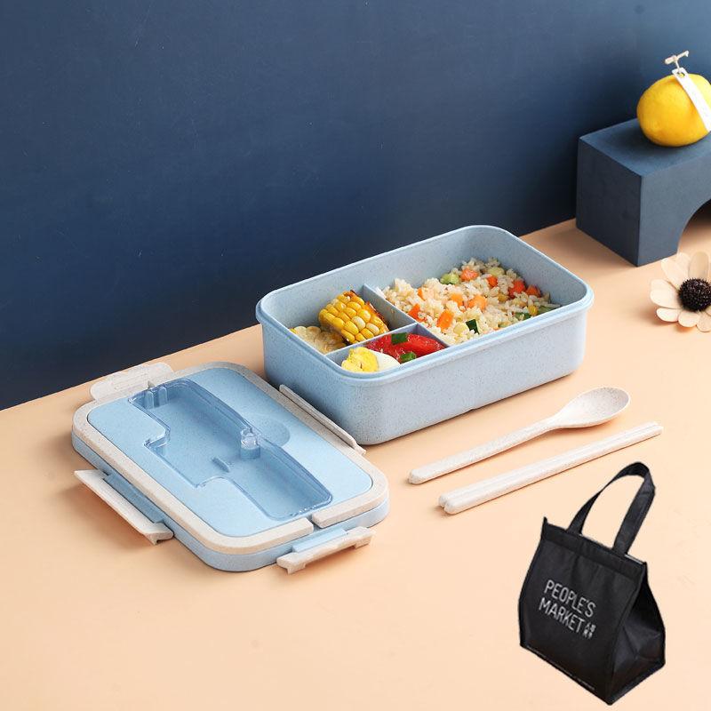 Wheat Straw Insulated Lunch Box Student Three-grid Japanese-style Lunch Box Female Portable Microwave Oven Fresh-keeping Office Worker Lunch Box