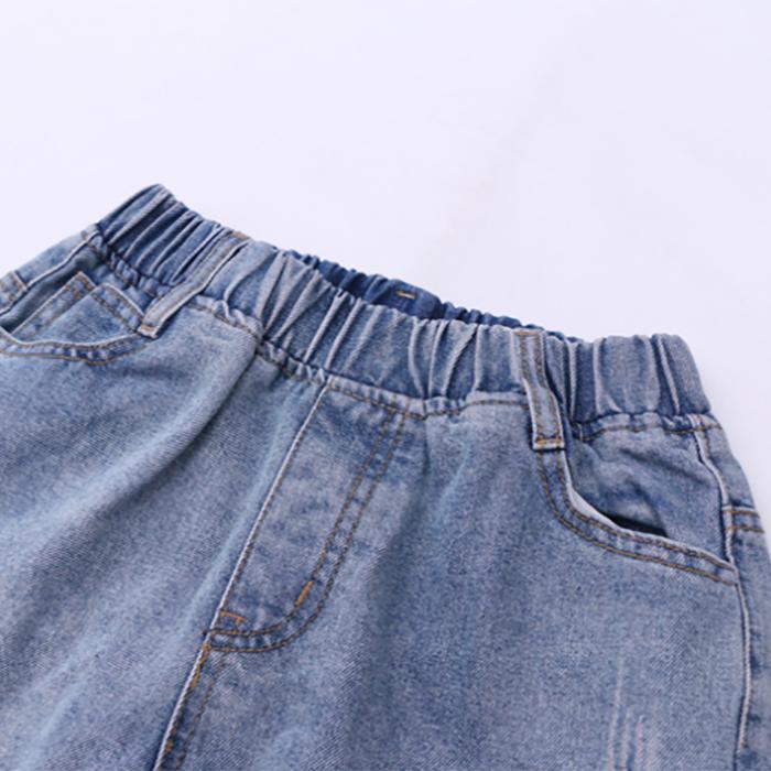 Girl Boy Loose Jeans Spring and Autumn Wear Korean Style Hole Children's Medium Children's Color Jeans Pants