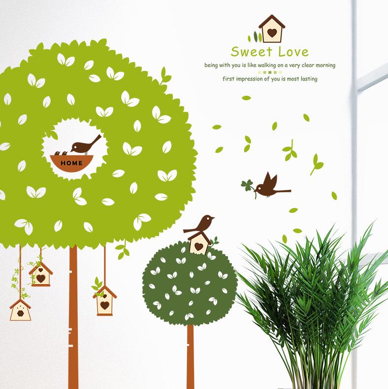 Fresh small tree children room flat decorative background mural wall stickers removable