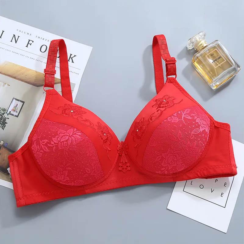 Thin Underwear Without Steel Ring Stitching Cup Surface Large Size Large Cup Bra Comfortable Gathering Sexy Breathable Adjustable Embroidered Bra
