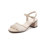 Summer Word Buckle Middle Heel Ladies Sandals Thick Heel Plus Size Women's Shoes All-match Leather Mesh Sandals Women
