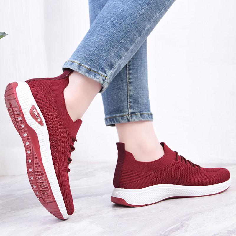 Women's Single Shoes Stretch Mesh Cotton Casual Breathable Sneakers Lazy One-legged Soft-soled Cloth Shoes