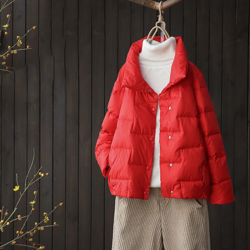 Women Sided Down Short Jacket Winter White Duck Down Coat  Breasted Warm Parkas Snow Outwear