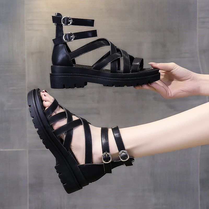 Roma Shoes with Thick Soles Fish Mouth Women's Summer Sandals  Soft Sole Casual Beach Shoes