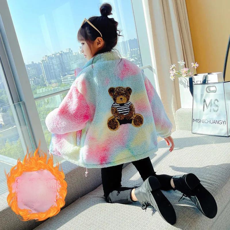 Girl Windproof and Warm Jacket Plus Velvet Thickened Western Style Autumn and Winter Clothes