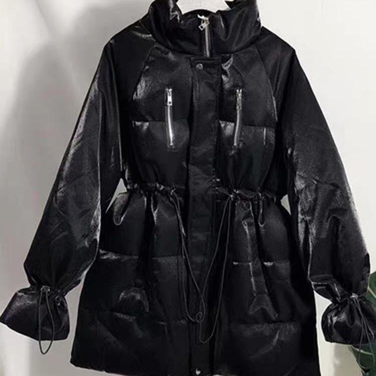 Jacket Women's Fall/winter Down Cotton Jacket Loose Korean Mid-length Section Waist Thickened Bright Silk Cotton Jacket Winter Thick Coat Cute