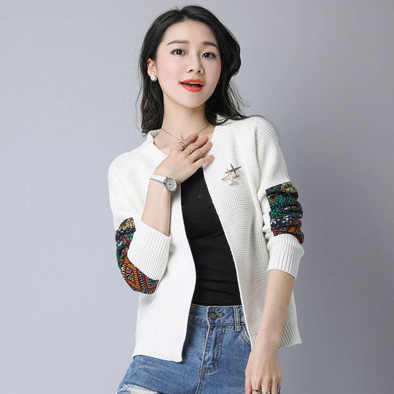 Spring and Autumn Cardigan Short Knitted Top Simple Casual Long Sleeve Sweater Fashion Jacquard Female Jacket