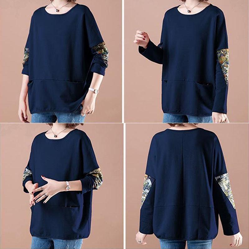 Women Clothes Spring Autumn Casual Ladies Clothing Patch Long Sleeve T-Shirts Ladies Fashion Tops Pullovers