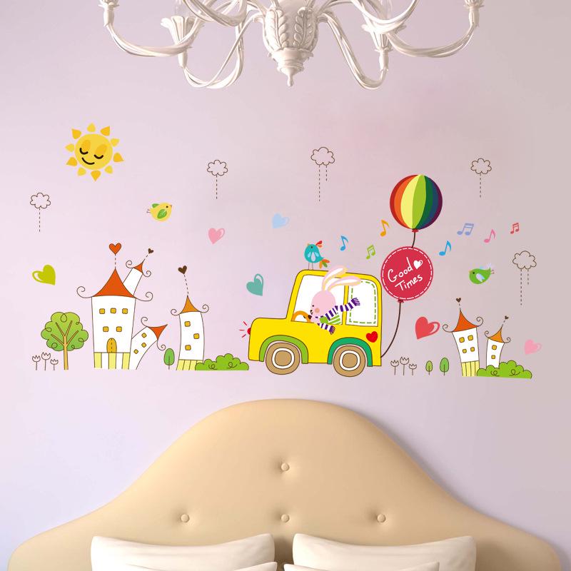 Wall stickers green pvc stickers rabbit driver cartoon stickers children room cute decoration