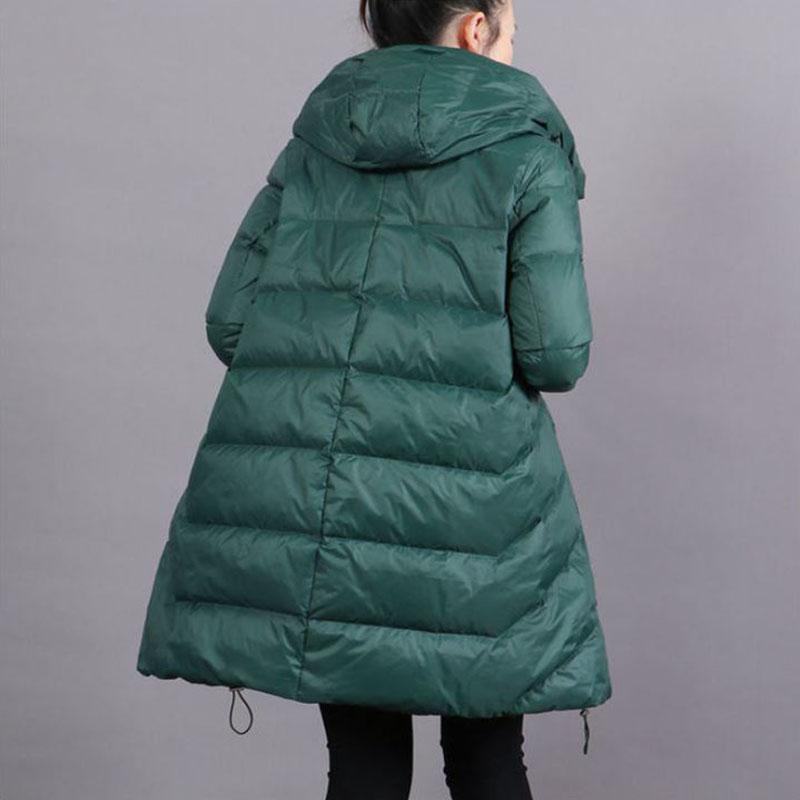Long Down Jacket Winter Ladies Retro Literary and Artistic Hooded Jacket Thickened Warm Plus Size Jacket