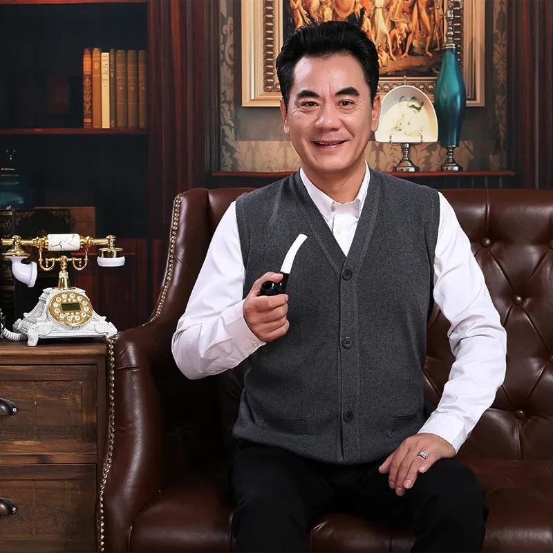 Spring and Autumn Middle-aged and Elderly Woolen Vest Men's Sleeveless Knitted Cardigan Spring and Autumn Thin Vest