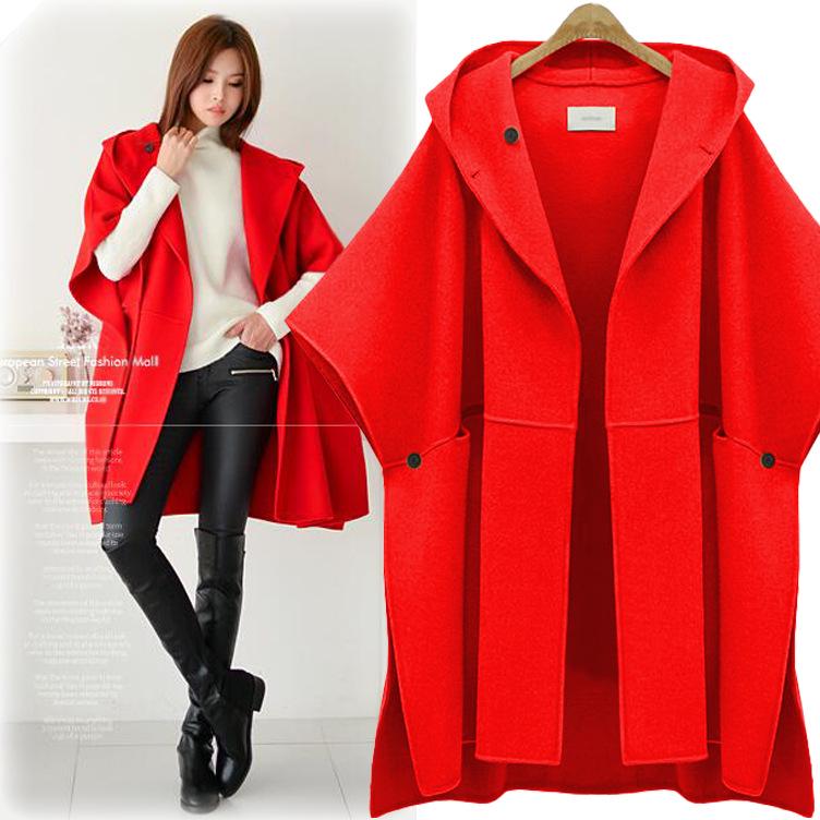 Autumn and Winter Women Bat Sleeve Woolen Cape Coat Large Size Female Casual Loose Warm Coat