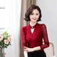 Spring and Autumn Bottoming Shirt V-Neck Mesh Top Casual Inside Long Sleeve Slim Fit T-Shirt Ladies Yarn