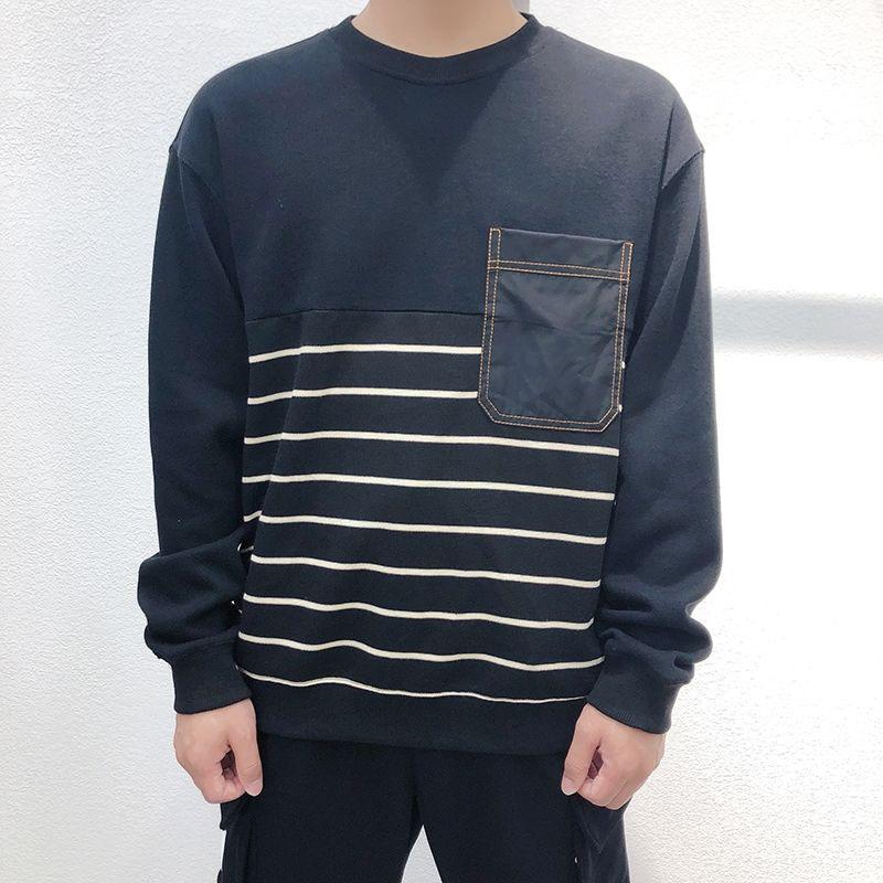 Spring and Autumn Men's Black Striped Color Matching Sweater Round Neck Loose Large Size All-match Casual Pullover Simple Sweater