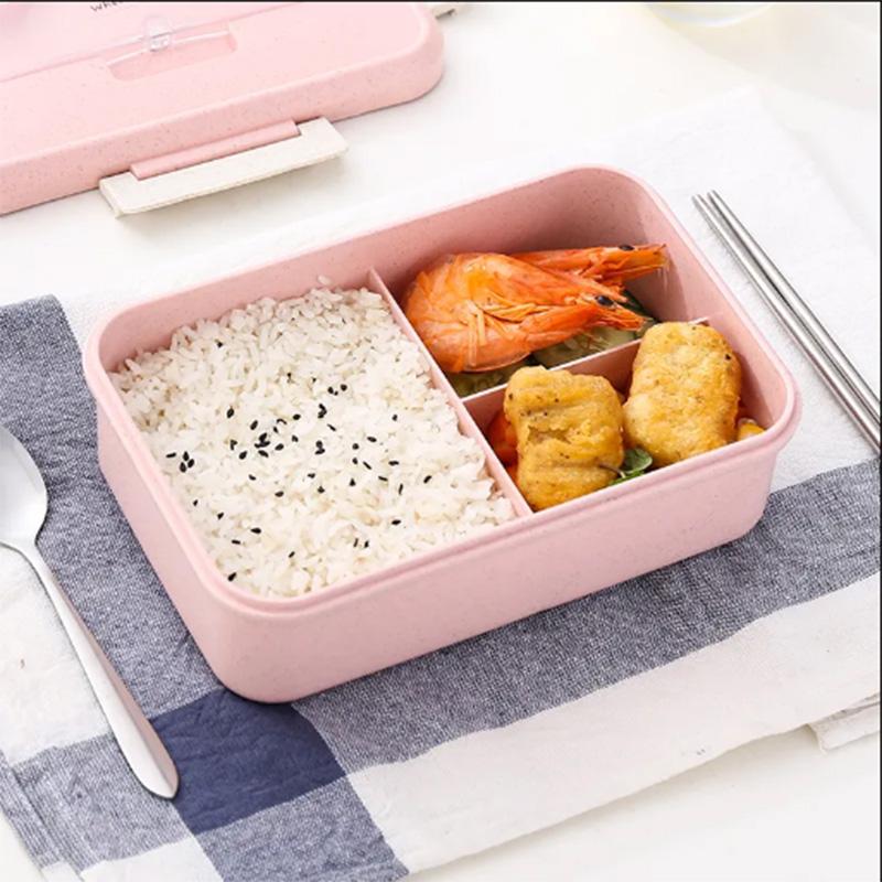 Wheat Straw Insulation Lunch Box Student Three-grid Japanese Lunch Box Female Portable Microwave Oven Fresh-keeping Office Worker Lunch Box