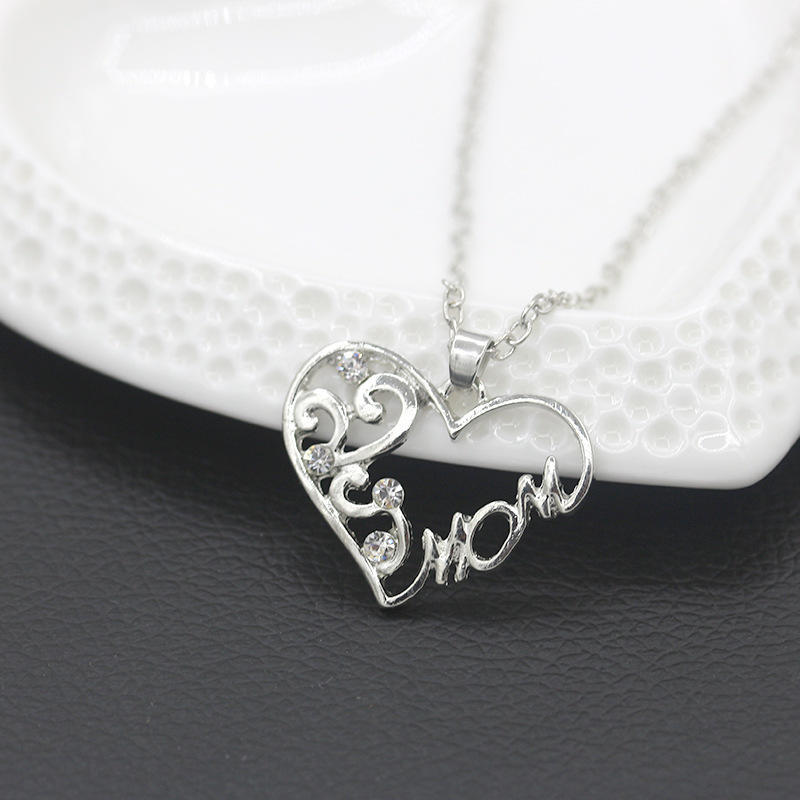 Simple Heart-shaped Diamond Rhinestone Mom Mom Necklace Mother's Day Gift Jewelry