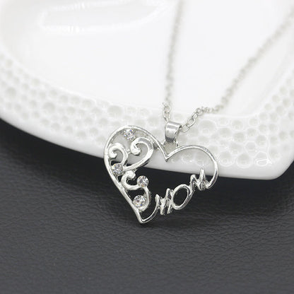 Simple Heart-shaped Diamond Rhinestone Mom Mom Necklace Mother's Day Gift Jewelry