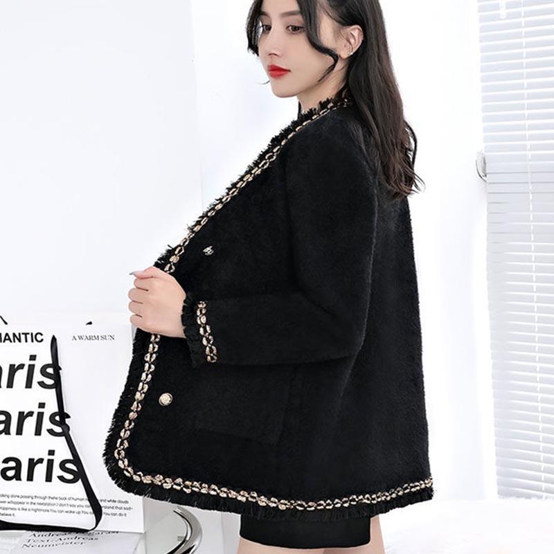 Imitation Mink Fleece Sweater Coat Cardigan Women's Spring and Autumn Style All-match Western Style Small Fragrance Knitted Top
