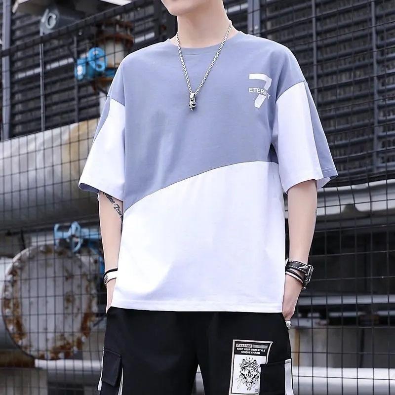 Men's Casual Loose Printing Sports Large Size Round Neck Shirt Summer Wild T-shirt Pen Breathable Top