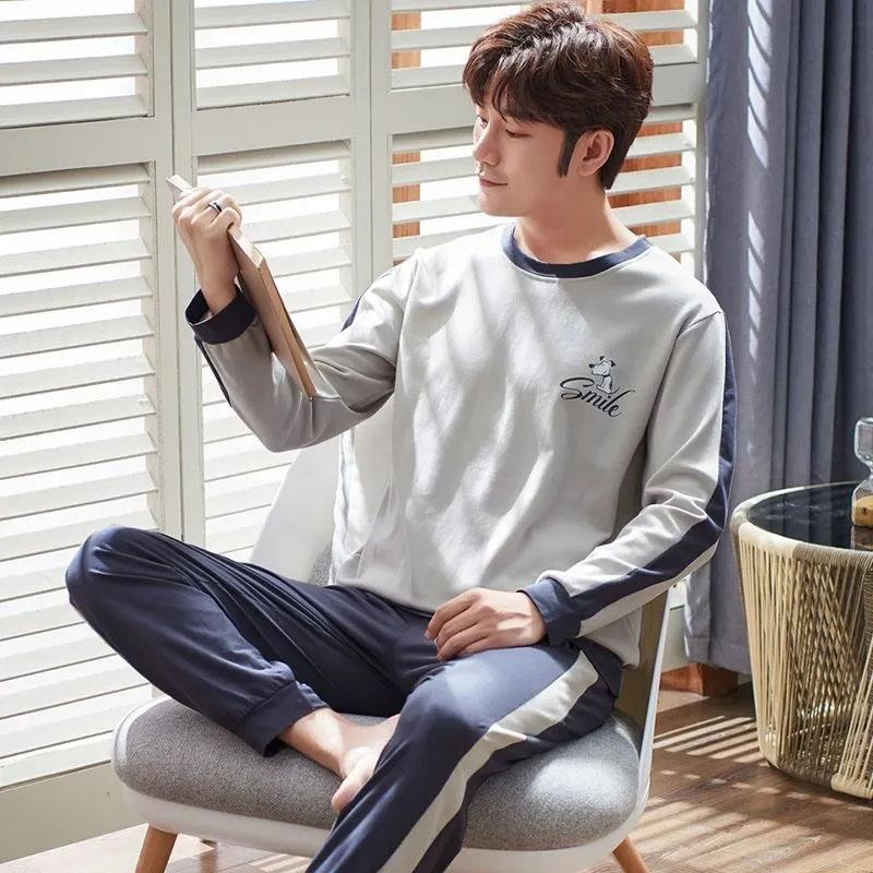 Men's Pajamas Spring Autumn Summer Long-sleeved Large Size Thin Pajamas Men's Homewear Suit