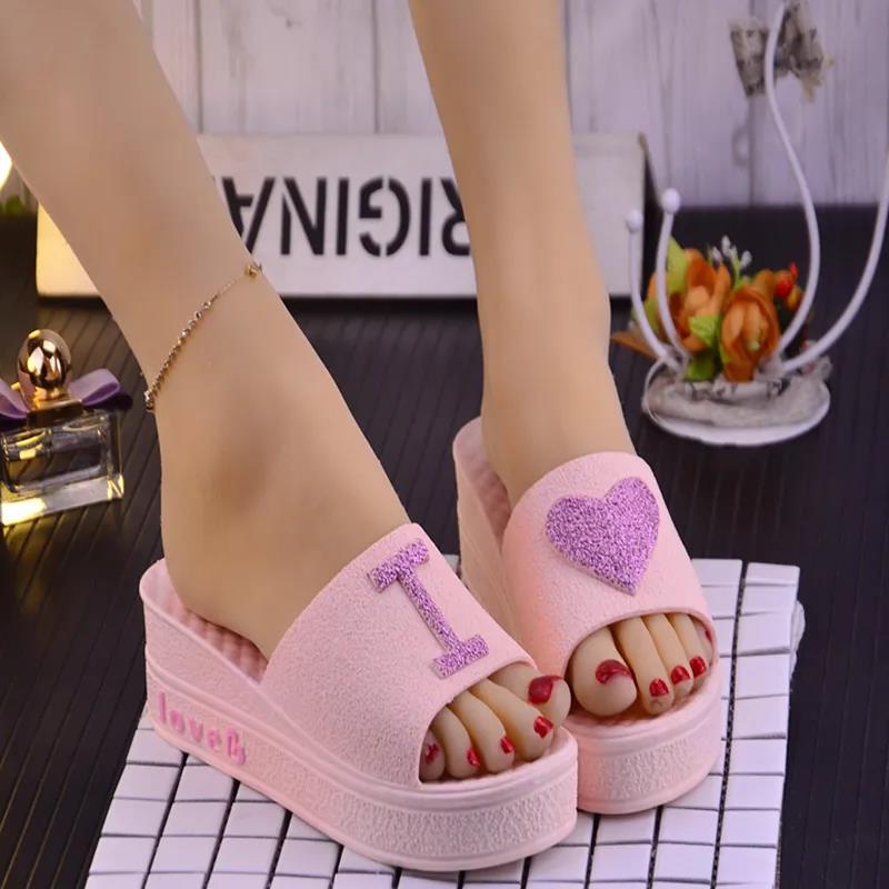 High Heel Summer Slippers Women's Thick Bottom Non-slip Wear-resistant Home Wear Slippers