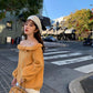 BF Wind Off-shoulder Lantern Sleeve Top with A Neckline Goddess Pure Color Sweater Autumn