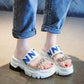 Size 35-39 Summer Women Shiny Slippers Bohemian Beach Wear-resistant Non-slip Slippers Wedge Platform Rhinestone Sandals Outdoor Crystal High Heels