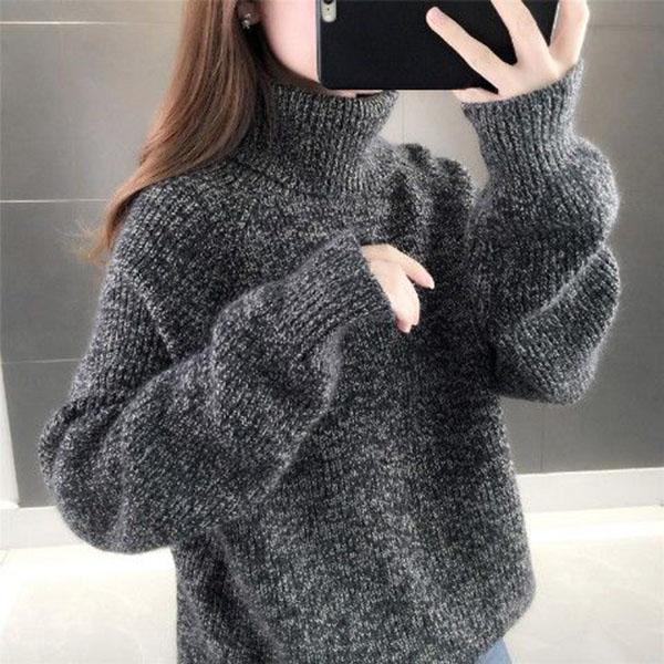 Turtleneck Sweater Women Wear Thick Black Knitted Bottoming Shirt In Autumn and Winter, Casual and Loose Outer Wear