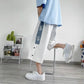 Men's Summer Side Button Design Breathable Thin Wide-leg Shorts Sports Outer Wear Loose Casual Cropped Pants
