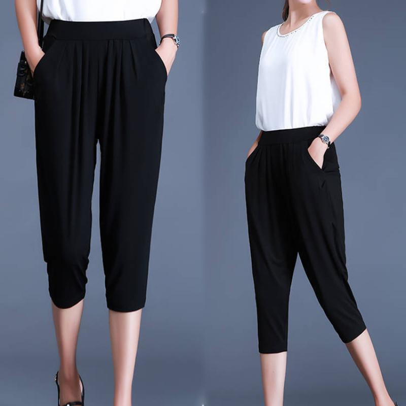 Summer Thin Harem Pants Women Plus Fat Plus Size Loose Tight Waist Cropped Trousers