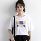 100% Cotton Summer Thin Hong Kong Style Short Short Sleeve T-shirt Women Cartoon Printing Solid Color Short Top