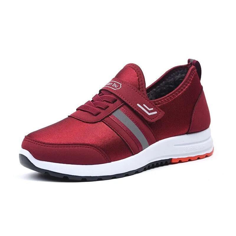 Women's Large Size Walking Sneakers Female Winter Plush Thickened Cotton Shoes Anti Slip Soft Soled Sports Shoes