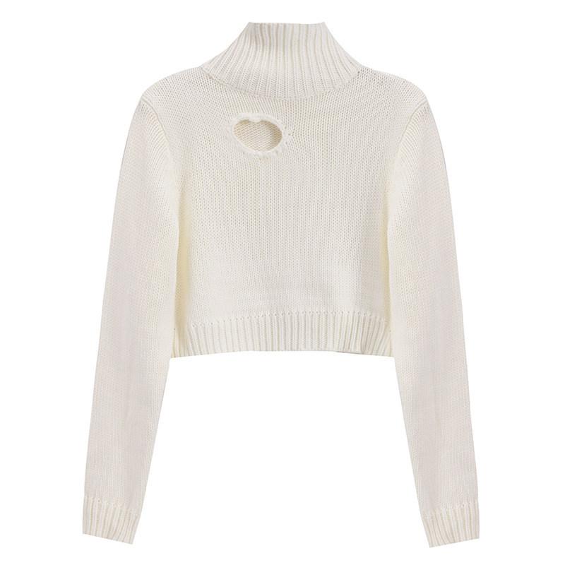 Turtleneck Sweater Women Hollow Out Slim Pullover Sexy Knitwear Korean Solid Color Trend Cropped Sweater Autumn Winter Jumper