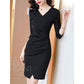 Women V Collar Slim Dress Long Sleeve Occupation Dress Temperament Occupation Tight Dress Vestidos