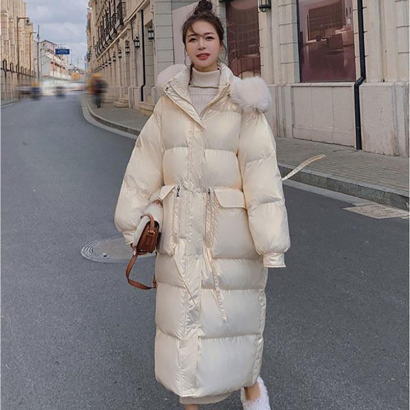 Shiny Down Cotton Jacket Fashion Color Hooded Jacket Winter Thicken Warm Long Over-the-knee Cotton Jacket Suitable for Women