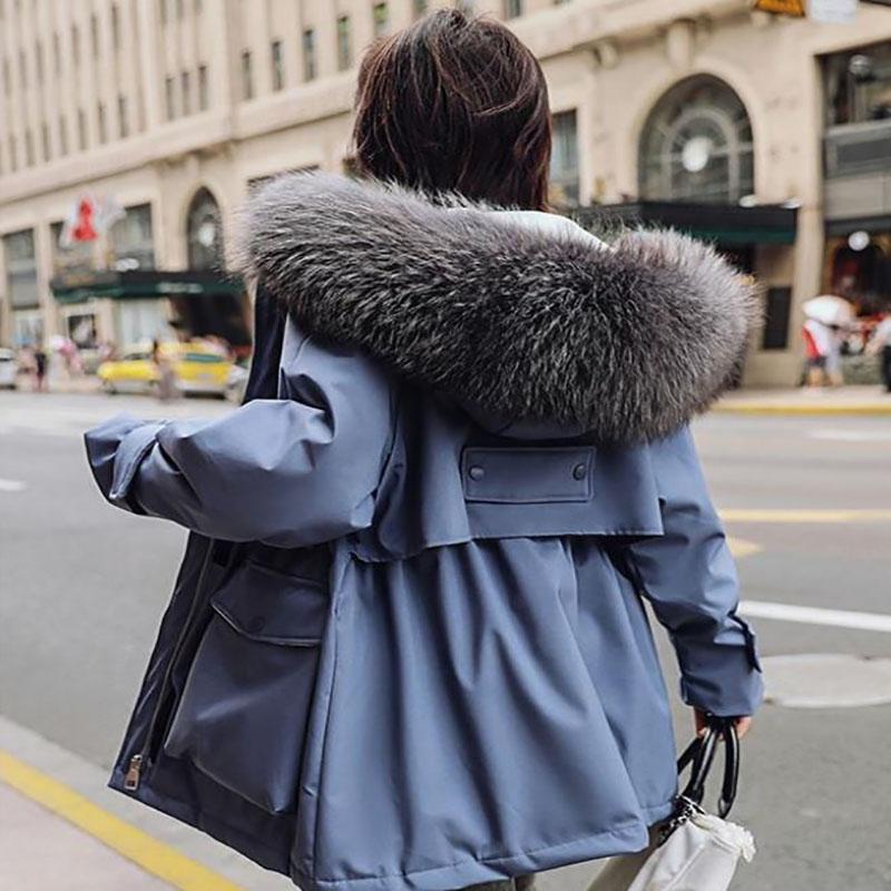 Winter Women's Cotton Jacket Jacket Mid-length Large Fur Collar Plus Down Jacket Thickening Plus Velvet Jacket