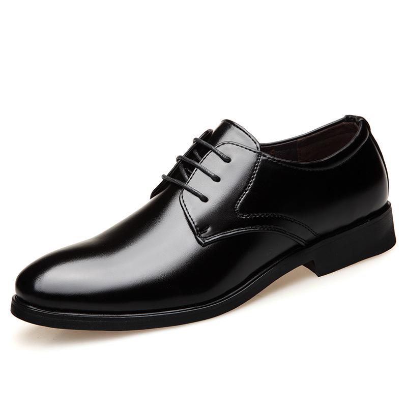 Men Leather Shoes Business Casual Wedding Flat Slip-on Shoes Black Shiny Non-slip Wear-resistant Sole