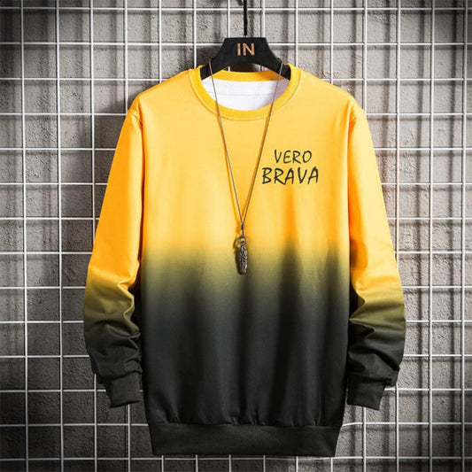 Gradient Sweater Men's Fashion Fat Loose Long Sleeve Round Neck Pullover Plus Fat Plus Size Korean Printed Sweatshirts