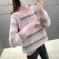 Color Thick Striped Sweater Autumn and Winter Loose Pullover Half High Neck Knitted Young Women's Top
