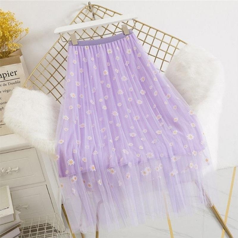 Summer Fashion Skirt Women's Small Fresh Chrysanthemum Print High Waist Slim A-line Fairy Midi Skirt