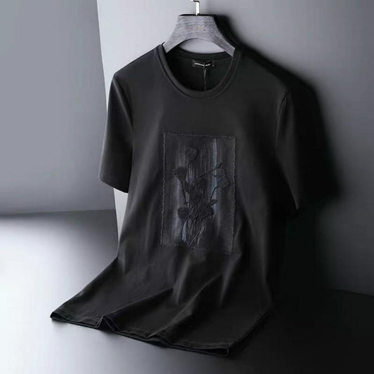 Men's Summer Fashion All-match Short-sleeved T-shirt Large Size Trend Casual Embroidery Slim T-shirt