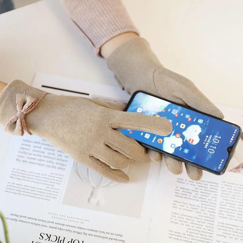 Gloves Ladies Winter Thin Section To Keep Warm Cute Students Touch Screen Cycling Driving Ladies Cold-proof Velvet Gloves