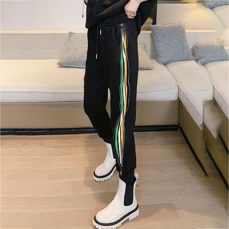 Color Stripe Zipper Sports Pants Women's Pants European Station Summer Loose Student Nine-point Harlan Trousers Casual Pants