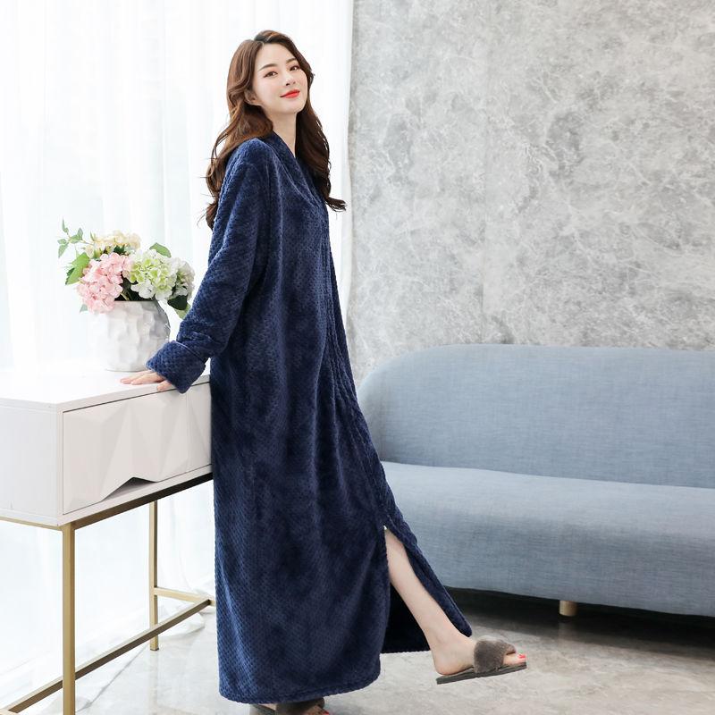 Large Size Super Long Nightdress Thickened Pajamas Women Loose Coral Velvet Bathrobes Can Be Worn Outside Large Size Nightdress Loose Bathrobes