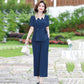 Solid Color Chiffon Suit Summer Large Size Loose and Casual Two-piece Short-sleeved Shirt + Loose Wide-leg Pants